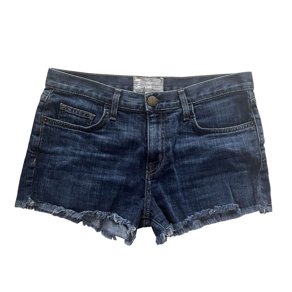 Current/Elliott Size 25 Boyfriend Shorts Denim Medium Wash Rough Hem 98% Cotton